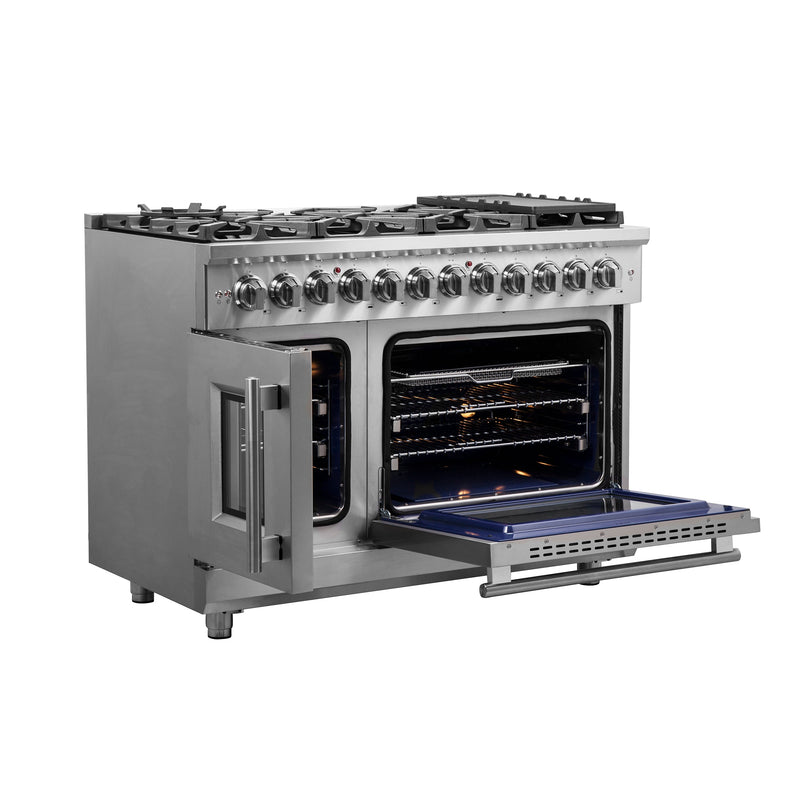 FORNO Massimo 48″ Freestanding French Door Dual Fuel Range with 8 Burners, FFSGS6325-48