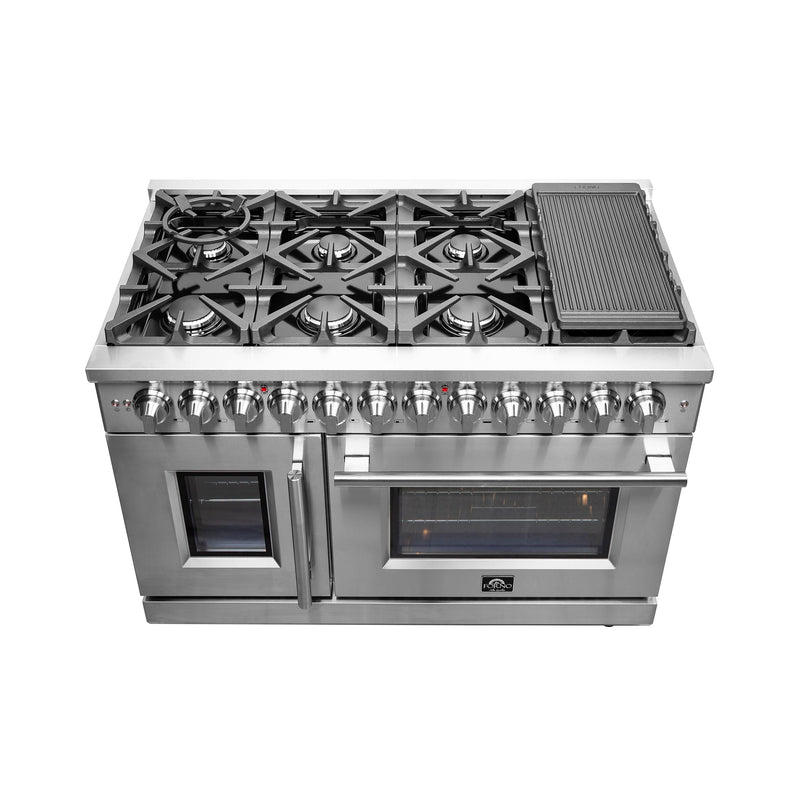 FORNO Massimo 48″ Freestanding French Door Dual Fuel Range with 8 Burners, FFSGS6325-48