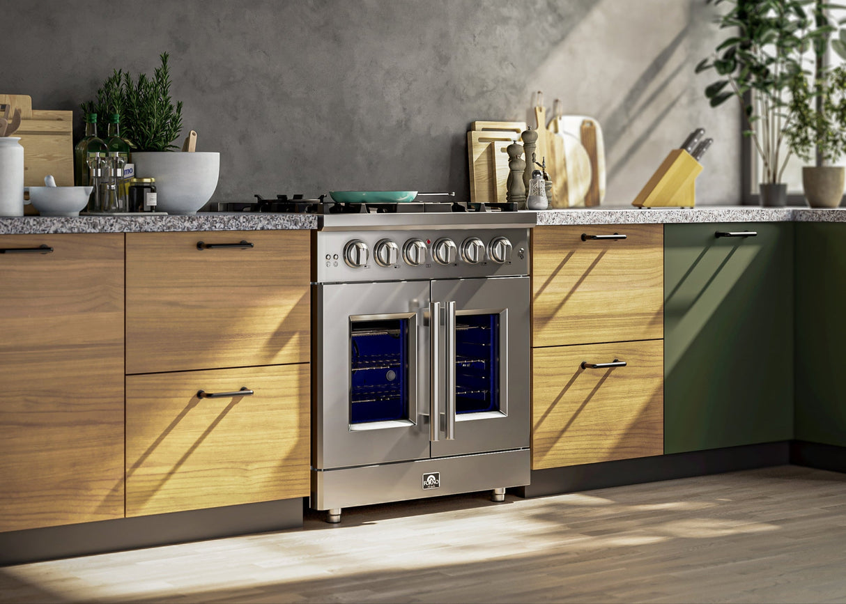 FORNO Massimo 30″ 4.32 cu. ft. Freestanding French Door Gas Range with 5 Burners, FFSGS6439-30