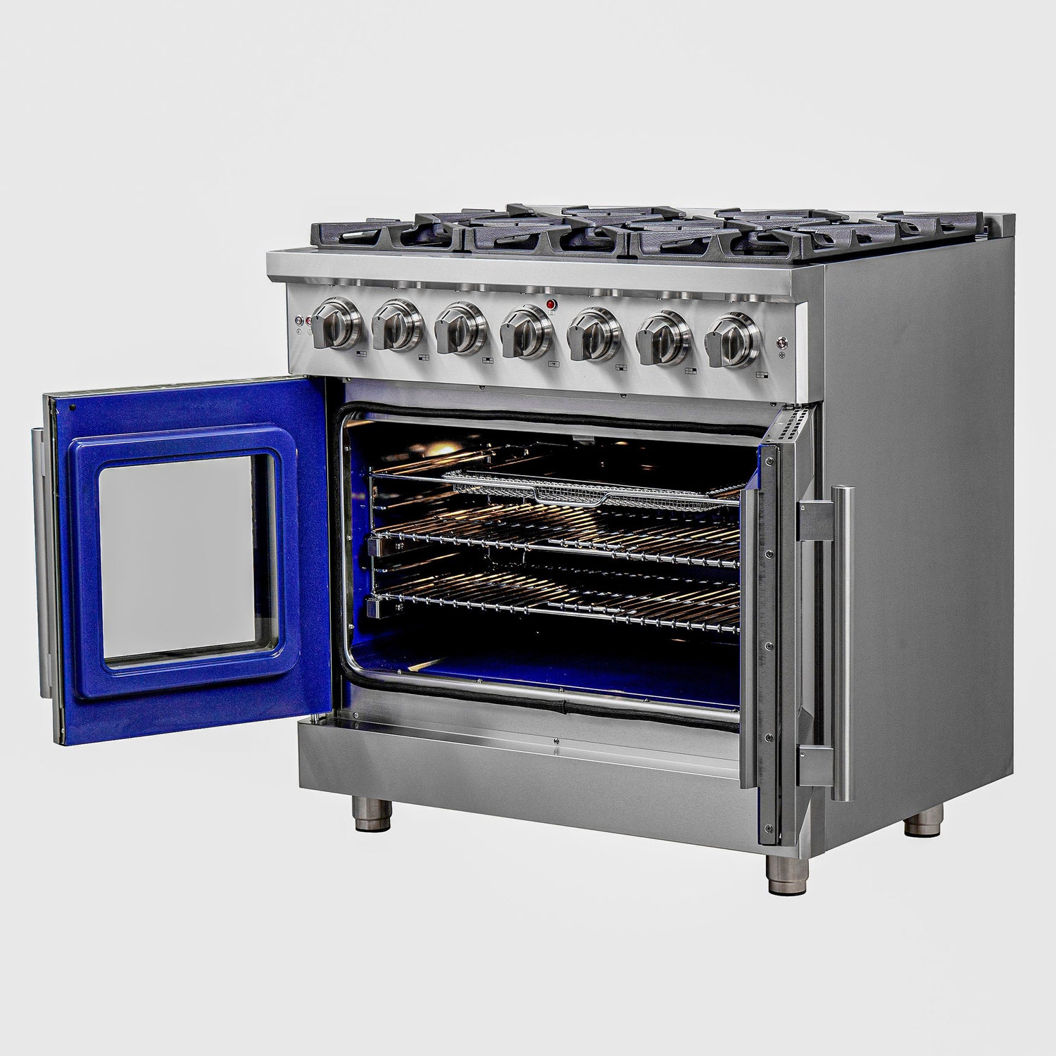 FORNO Massimo 36" 5.36 cu. ft. Freestanding French Door Gas Range with 6 Burners, FFSGS6439-36