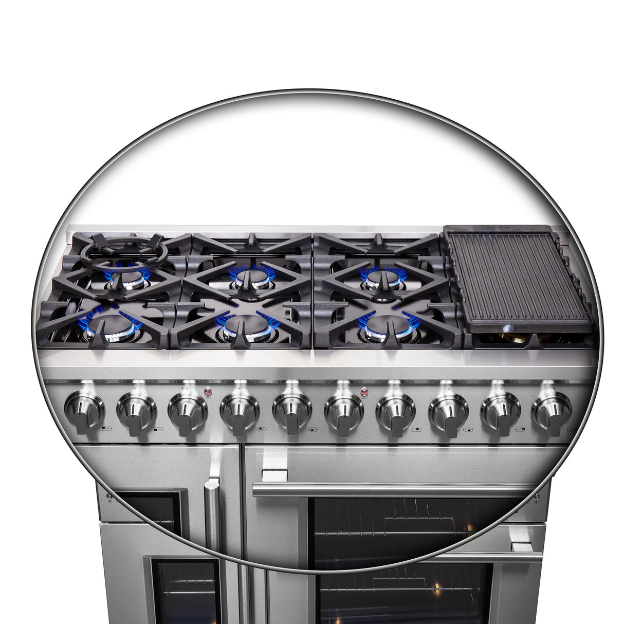 FORNO Massimo 48″ 6.58 cu. ft. Freestanding French Door Gas Range with 8 Burners, FFSGS6439-48