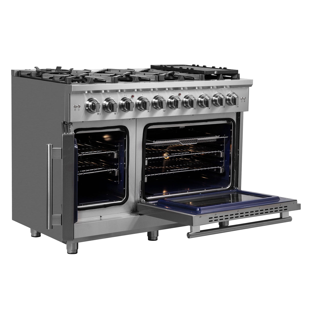 FORNO Massimo 48″ 6.58 cu. ft. Freestanding French Door Gas Range with 8 Burners, FFSGS6439-48
