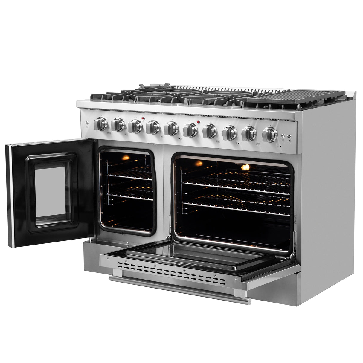 FORNO Galiano 48" 6.58 cu. ft. Freestanding Gas Range with French Door and 8 Burners, FFSGS6444-48