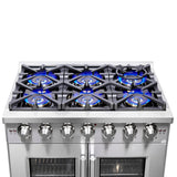 FORNO Capriasca 36" 5.36 cu. ft. Professional Gas Range with French Door and 6 Sealed Burners, FFSGS6460-36
