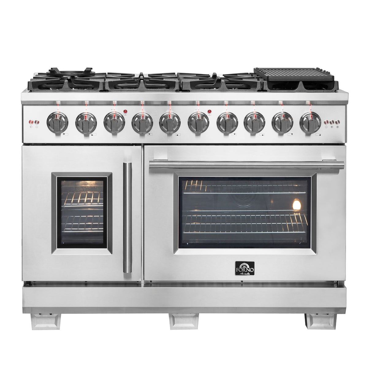 FORNO Capriasca 48" 6.58 cu. ft. Professional Gas Range with French Door and 8 Sealed Burners, FFSGS6460-48