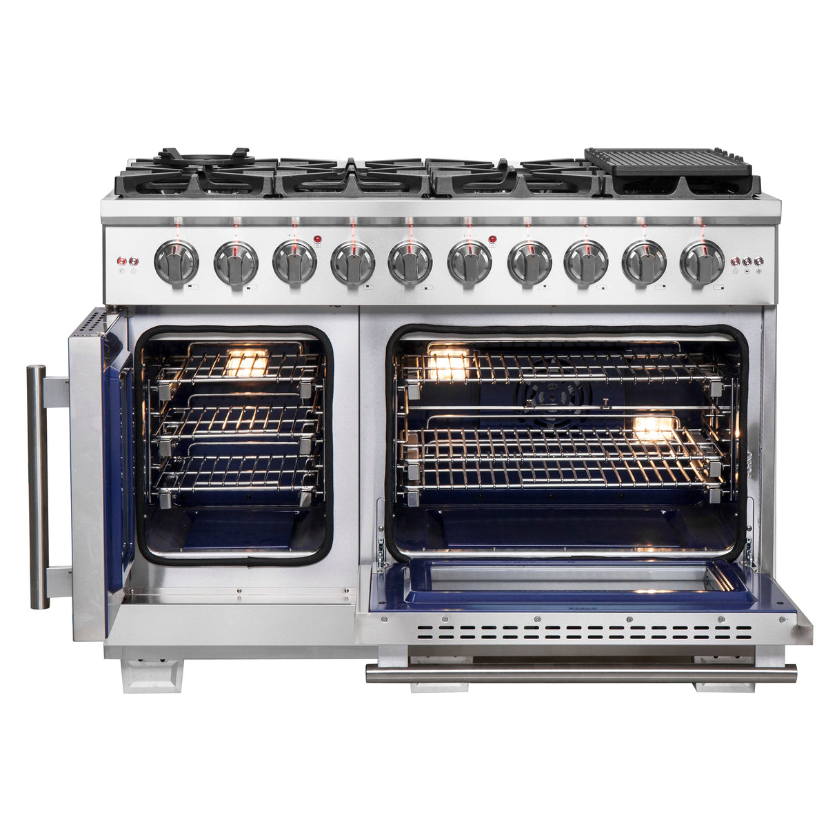 FORNO Capriasca 48" 6.58 cu. ft. Professional Gas Range with French Door and 8 Sealed Burners, FFSGS6460-48
