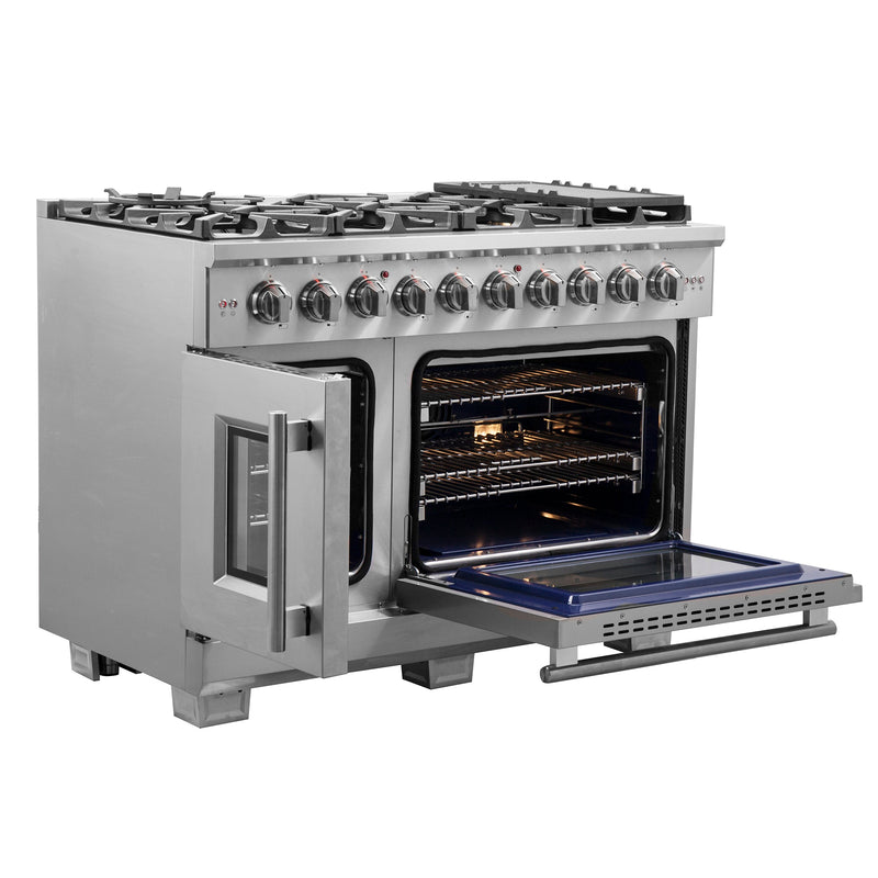 FORNO Capriasca 48" 6.58 cu. ft. Professional Gas Range with French Door and 8 Sealed Burners, FFSGS6460-48