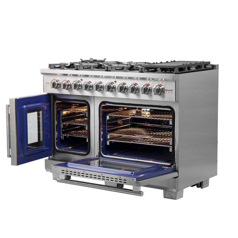 FORNO Capriasca 48" 6.58 cu. ft. Professional Gas Range with French Door and 8 Sealed Burners, FFSGS6460-48