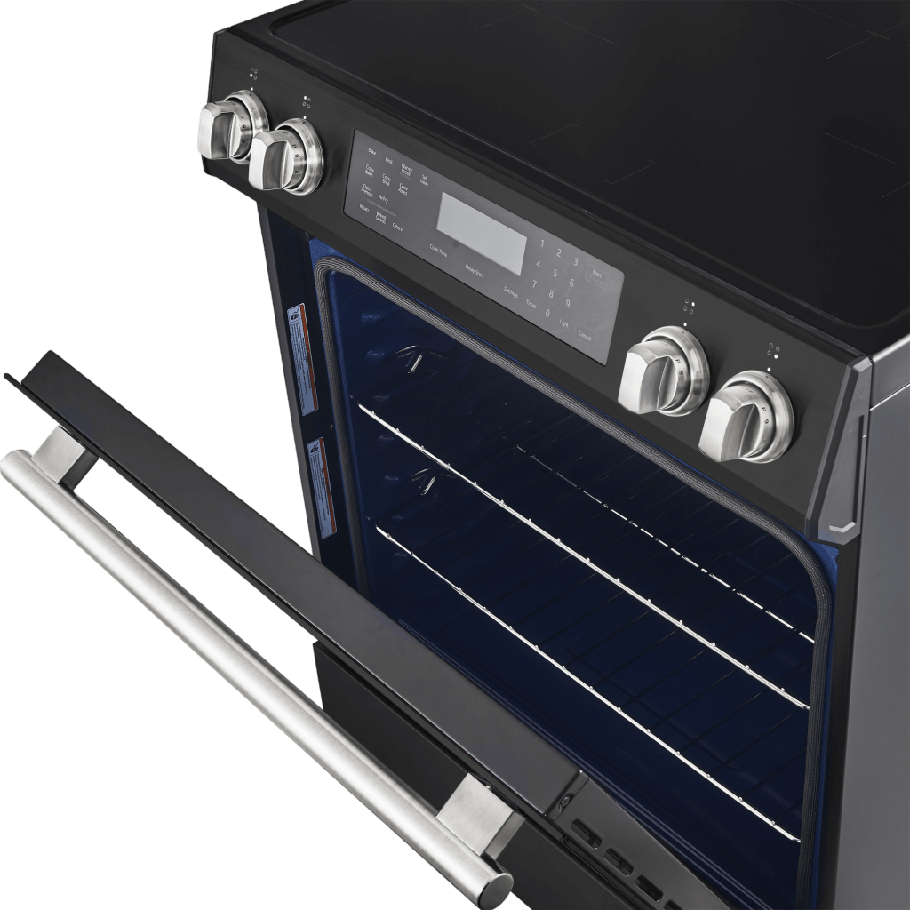 FORNO Espresso Donatello 30" 5 cu. ft. Induction Range with Air Fry and Self-Clean in Black and Antique Brass Handles, FFSIN0905-30BLK
