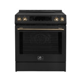 FORNO Espresso Donatello 30" 5 cu. ft. Induction Range with Air Fry and Self-Clean in Black and Antique Brass Handles, FFSIN0905-30BLK