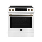 FORNO Espresso Donatello 30" 5 cu. ft. Induction Range with Air Fry and Self-Clean in White and Antique Brass Handles, FFSIN0905-30WHT