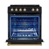 FORNO Espresso Leonardo 30" 5 cu. ft. Induction Range with Knob Control in Black and Antique Brass Accents, FFSIN0982-30BLK
