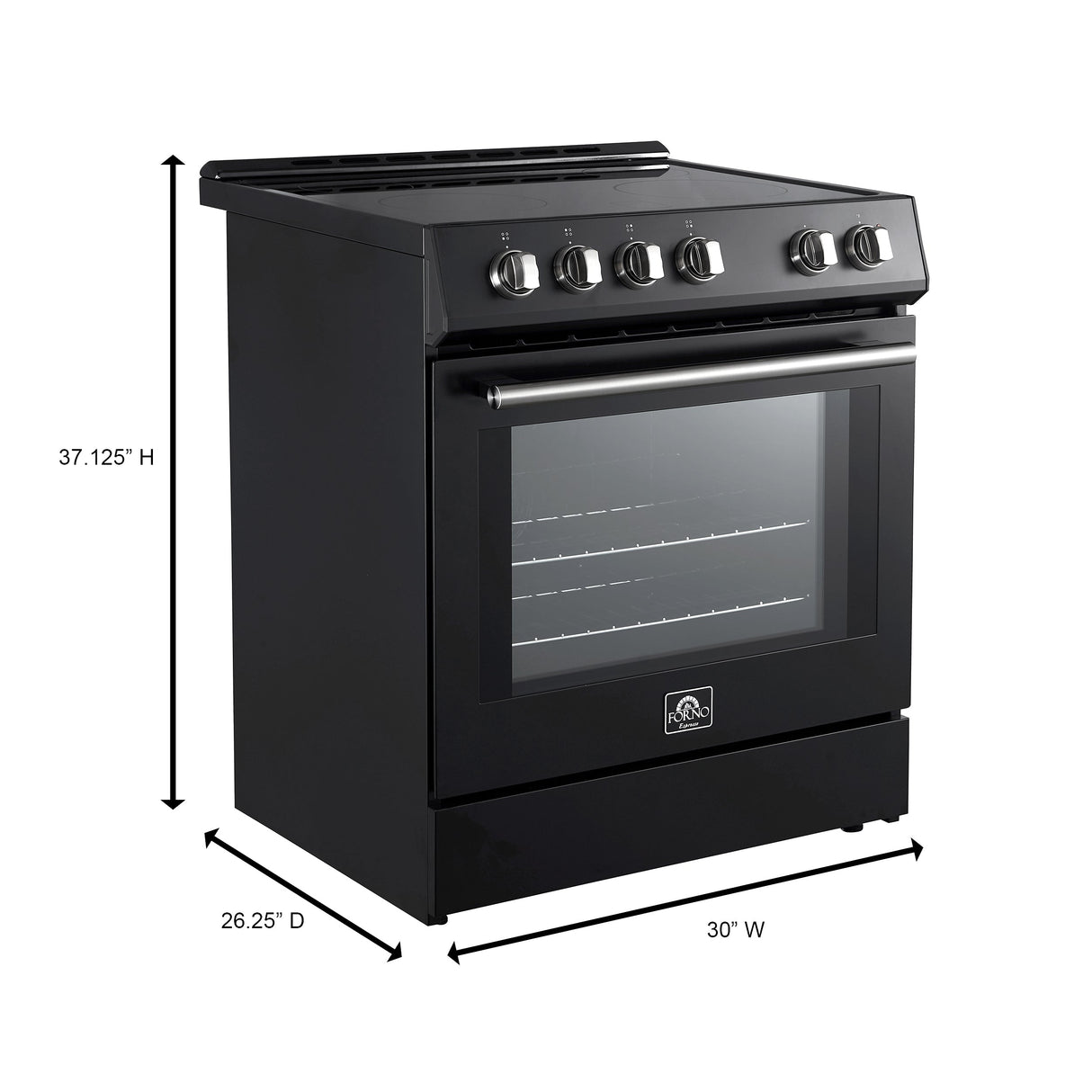 FORNO Espresso Leonardo 30" 5 cu. ft. Induction Range with Knob Control in Black and Antique Brass Accents, FFSIN0982-30BLK