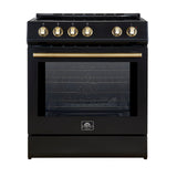 FORNO Espresso Leonardo 30" 5 cu. ft. Induction Range with Knob Control in Black and Antique Brass Accents, FFSIN0982-30BLK