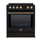 FORNO Espresso Leonardo 30" 5 cu. ft. Induction Range with Knob Control in Black and Antique Brass Accents, FFSIN0982-30BLK