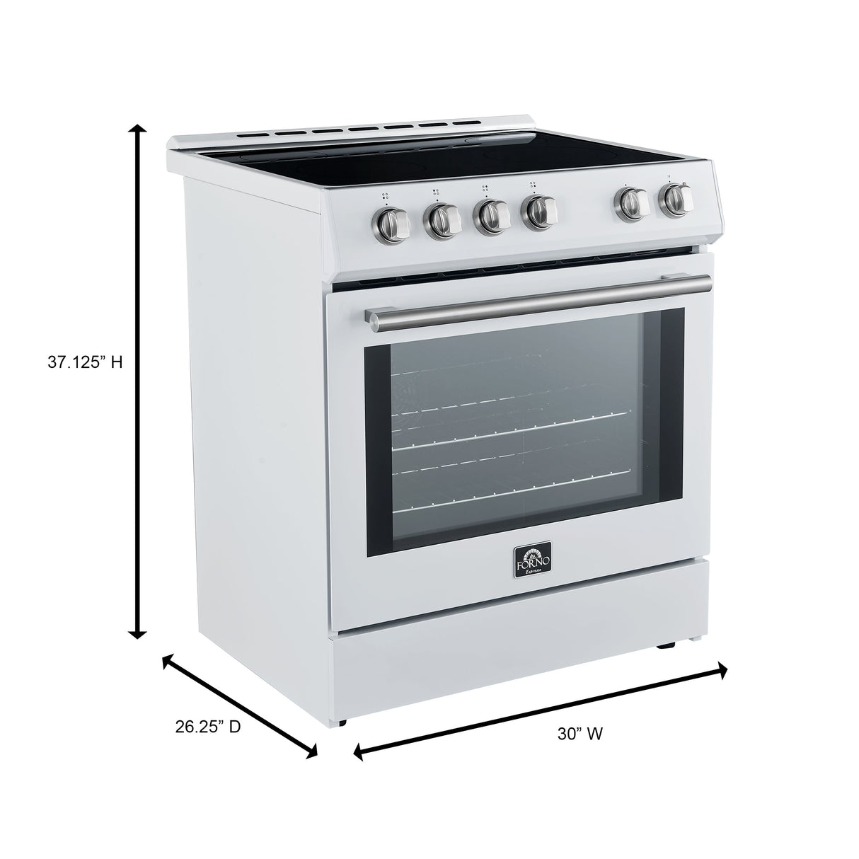 FORNO Espresso Leonardo 30" 5 cu. ft. Induction Range with Knob Control in White and Silver Accents, FFSIN0982-30WHT