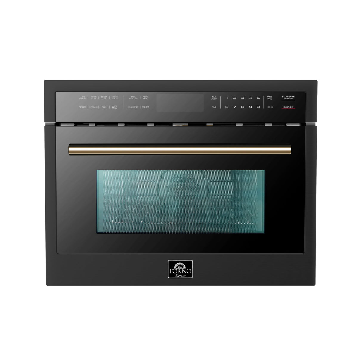 FORNO Espresso Oliena 24" 1.6 cu. ft. Built-In Microwave Oven in Black with Antique Brass Handles, FMWDR3093-24BLK