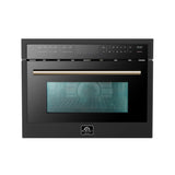 FORNO Espresso Oliena 24" 1.6 cu. ft. Built-In Microwave Oven in Black with Antique Brass Handles, FMWDR3093-24BLK