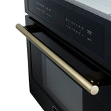 FORNO Espresso Oliena 30" 1.6 cu. ft. Built-In Microwave Oven in Black with Antique Brass Handles, FMWDR3093-30BLK