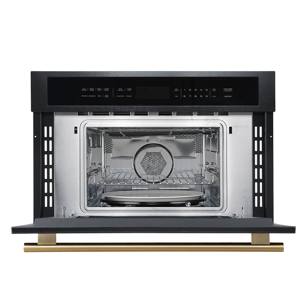 FORNO Espresso Oliena 30" 1.6 cu. ft. Built-In Microwave Oven in Black with Antique Brass Handles, FMWDR3093-30BLK
