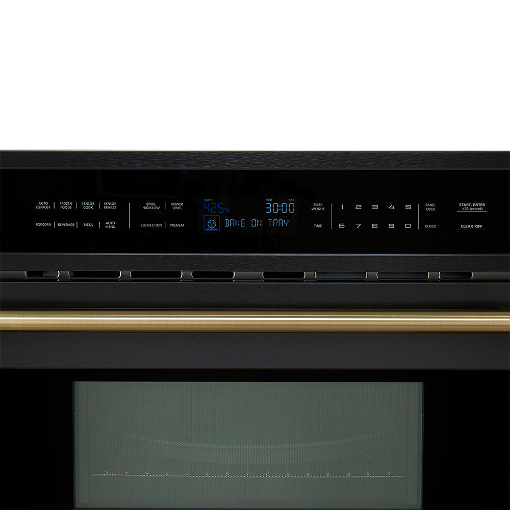 FORNO Espresso Oliena 30" 1.6 cu. ft. Built-In Microwave Oven in Black with Antique Brass Handles, FMWDR3093-30BLK