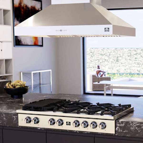 FORNO Coppito 48" 1,200 CFM Island Range Hood in Stainless Steel, FRHIS5129-48