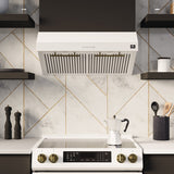 FORNO Espresso Package - 30" Electric Range, Range Hood and Refrigerator in White with Antique Brass Handles, FBDL-001-03US