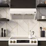 FORNO Espresso Package - 30" Electric Range, Range Hood, Refrigerator and Dishwasher in White with Antique Brass Handles