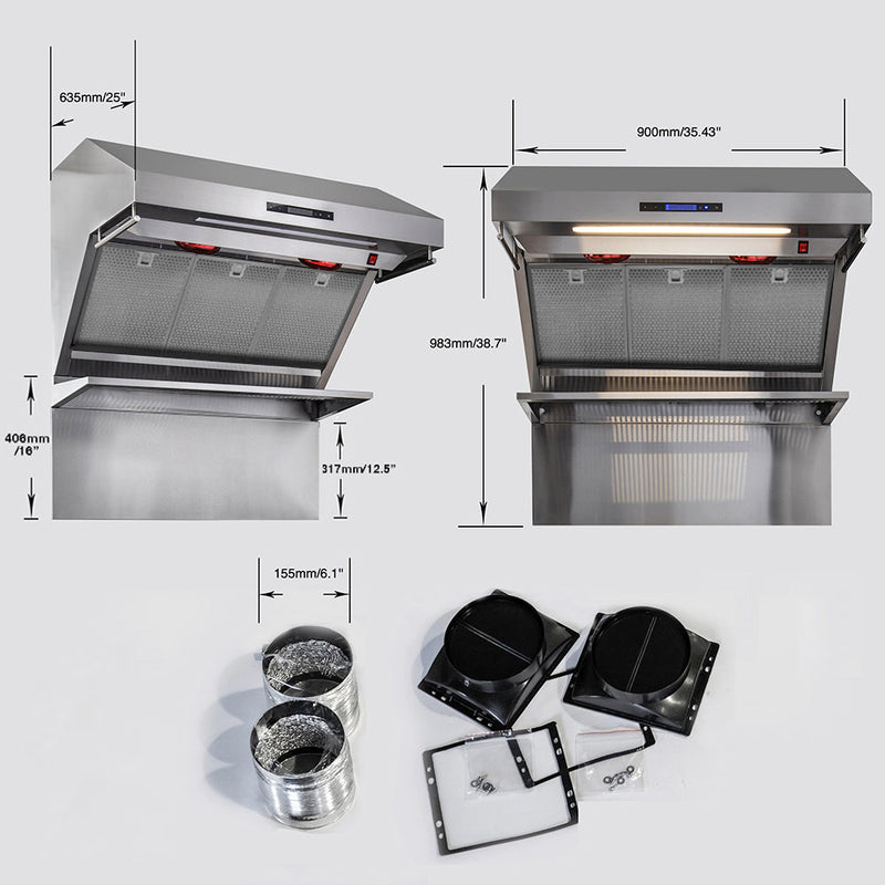 FORNO Savona 36" 1,200 CFM Wall Mount Range Hood and Back Splash, FRHWM5029-36HB