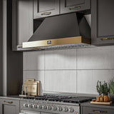 FORNO Vittorio 48" 600 CFM Wall Mount Range Hood in Black and Antique Brass Trim with Remote Control, FRHWM5078-48BLK