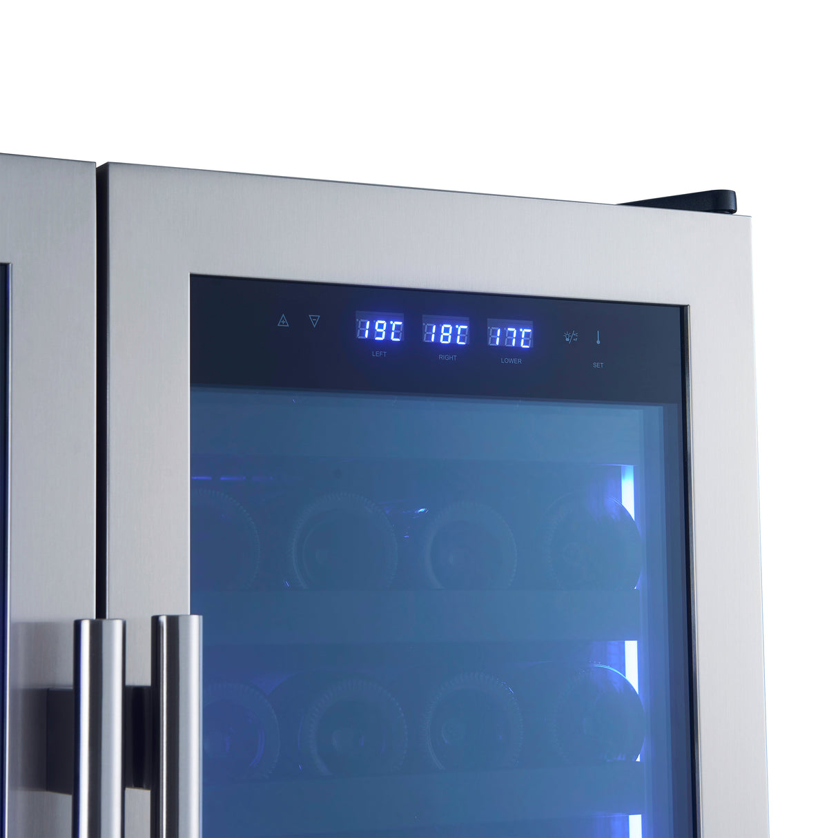 FORNO Campania 32" 120 Bottle Triple Zone French Door Wine Cooler with 2 Beverage Drawers, FWCDR6635-32S