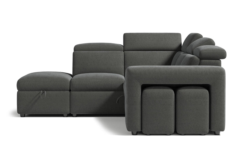 Valencia Finn Fabric Sectional Sofa Bed with Left Hand Storage, Dark Grey