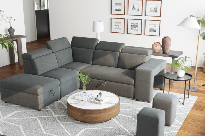 Valencia Finn Fabric Sectional Sofa Bed with Left Hand Storage, Dark Grey