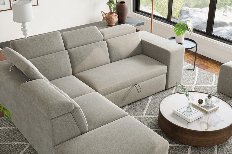Valencia Finn Fabric Sectional Sofa Bed with Left Hand Storage, Light Grey
