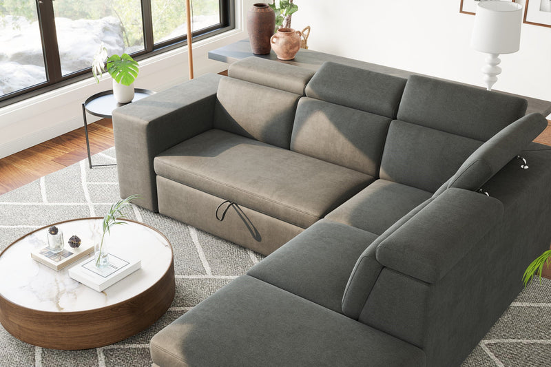 Valencia Finn Fabric Sectional Sofa Bed with Right Hand Storage, Dark Grey