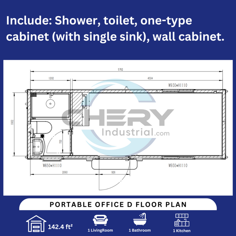 Portable Office 7ft x 20ft with Bathroom