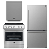 FORNO Espresso Package - 30" Electric Range, Refrigerator and Dishwasher in Stainless Steel with Silver Handles
