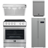 FORNO Espresso Package - 30" Electric Range, Range Hood, Refrigerator and Dishwasher in Stainless Steel with Silver Handles