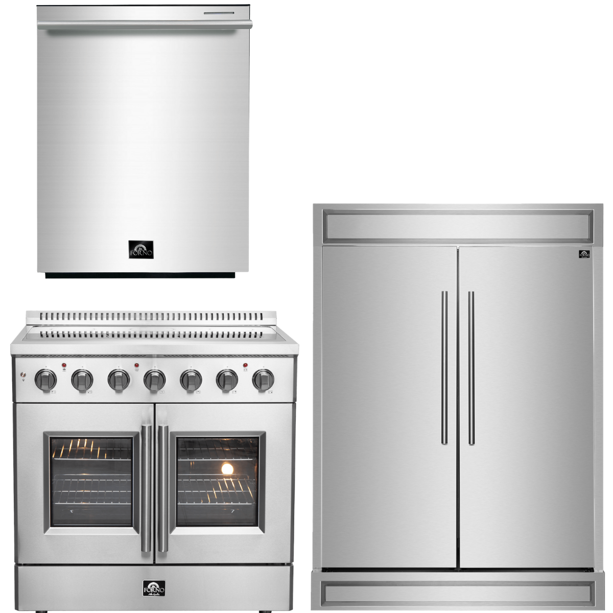 FORNO Package - 36" Electric French Door Range, Refrigerator and Dishwasher, AP-FFSEL6917-36-3PK-3