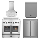 FORNO Package - 36" Electric French Door Range, Wall Mount Range Hood, Refrigerator and Dishwasher, AP-FFSEL6917-36-4PK-1