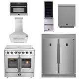 FORNO Package - 36" Electric French Door Range, Wall Mount Range Hood, Refrigerator, Dishwasher, Microwave and Wine Cooler, AP-FFSEL6917-36-6PK-1