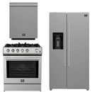 FORNO Espresso Package - 30" Gas Range, 36" Refrigerator with Water and Ice Dispenser and Dishwasher in Stainless Steel
