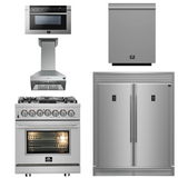 FORNO Appliance Package - 30" Dual Fuel Range, 30" Range Hood, 60" Refrigerator, Dishwasher, Microwave Drawer, AP-FFSGS6125-30-W-8