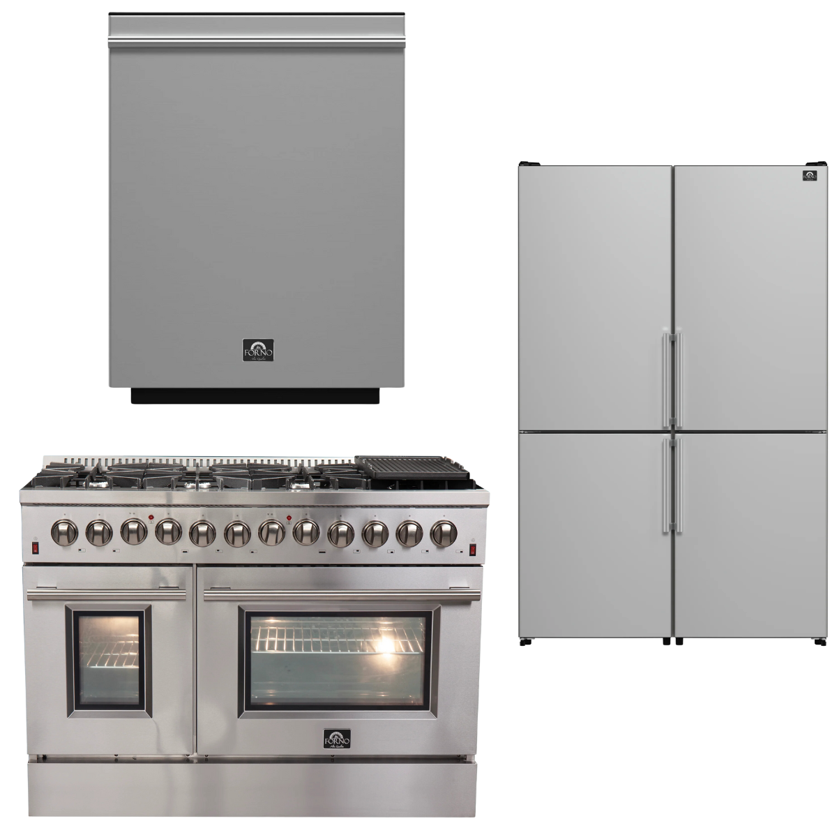 FORNO Appliance Package - 48" Dual Fuel Range, Dishwasher, 48" Refrigerator, AP-FFSGS6156-48-11