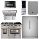 FORNO Appliance Package - 48" Dual Fuel Range, Range Hood, 60" Refrigerator, Microwave Drawer, Dishwasher, Wine Cooler, AP-FFSGS6156-48-6P