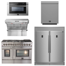 FORNO Package - 48 Inch Dual Fuel Range, Wall Mount Range Hood, Refrigerator, Microwave Drawer, Dishwasher, AP-FFSGS6156-48-8
