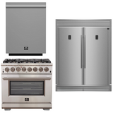 FORNO Appliance Package - 36 Inch Gas Burner/Electric Oven Pro Range, Dishwasher, Refrigerator, AP-FFSGS6187-36-5
