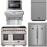 FORNO Package - 48" Dual Fuel Range, Wall Mount Range Hood, Refrigerator, Microwave, Dishwasher