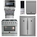 FORNO Appliance Package - 36 Inch Gas Range, Range Hood, Refrigerator, Microwave Drawer, Dishwasher, Wine Cooler, AP-FFSGS6244-36-9