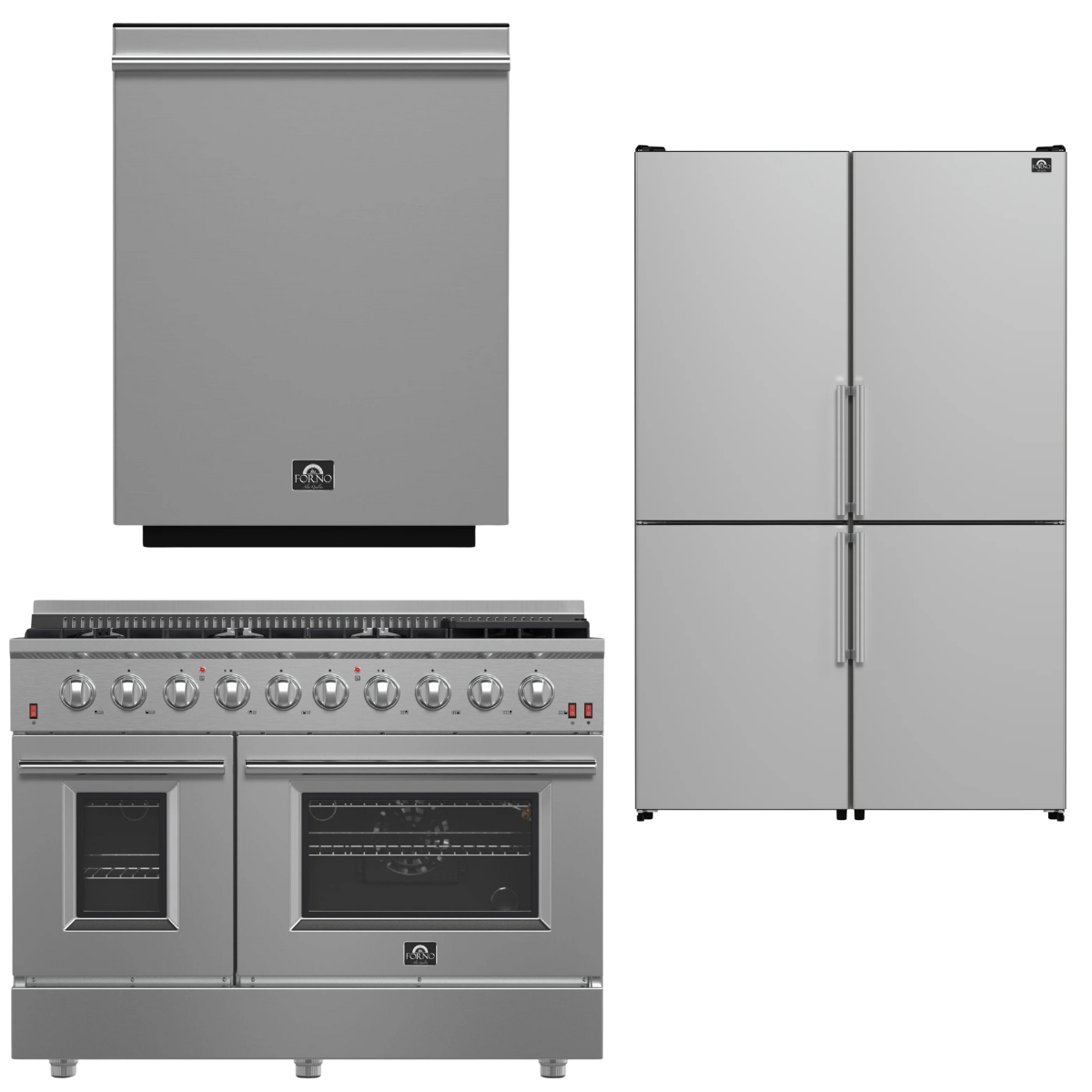 FORNO Appliance Package - 48" Gas Range, Dishwasher, 48" Refrigerator, AP-FFSGS6244-48-11